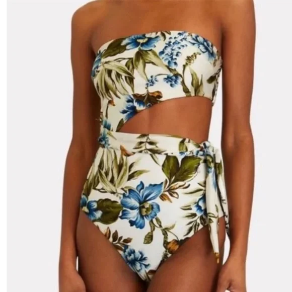 NWT Zimmerman Aliane scarf tie floral bandeau one piece swimsuit, sz 0 - Picture 3 of 6